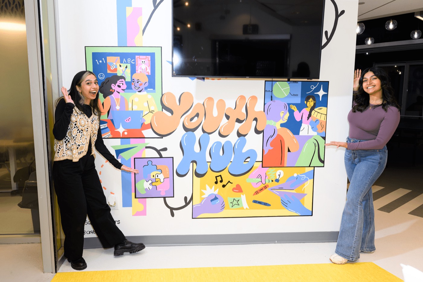 Wide view of the completed mural
