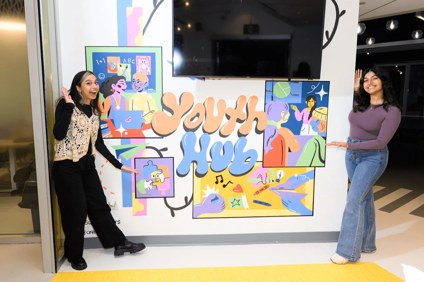 Wide view of the completed mural