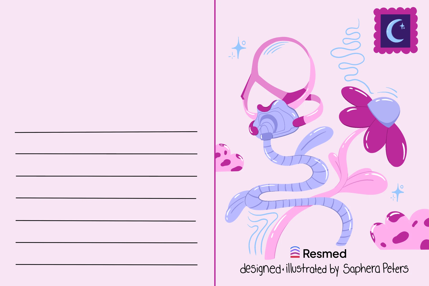 Postcard back with space to write and an illustrated CPAP mask