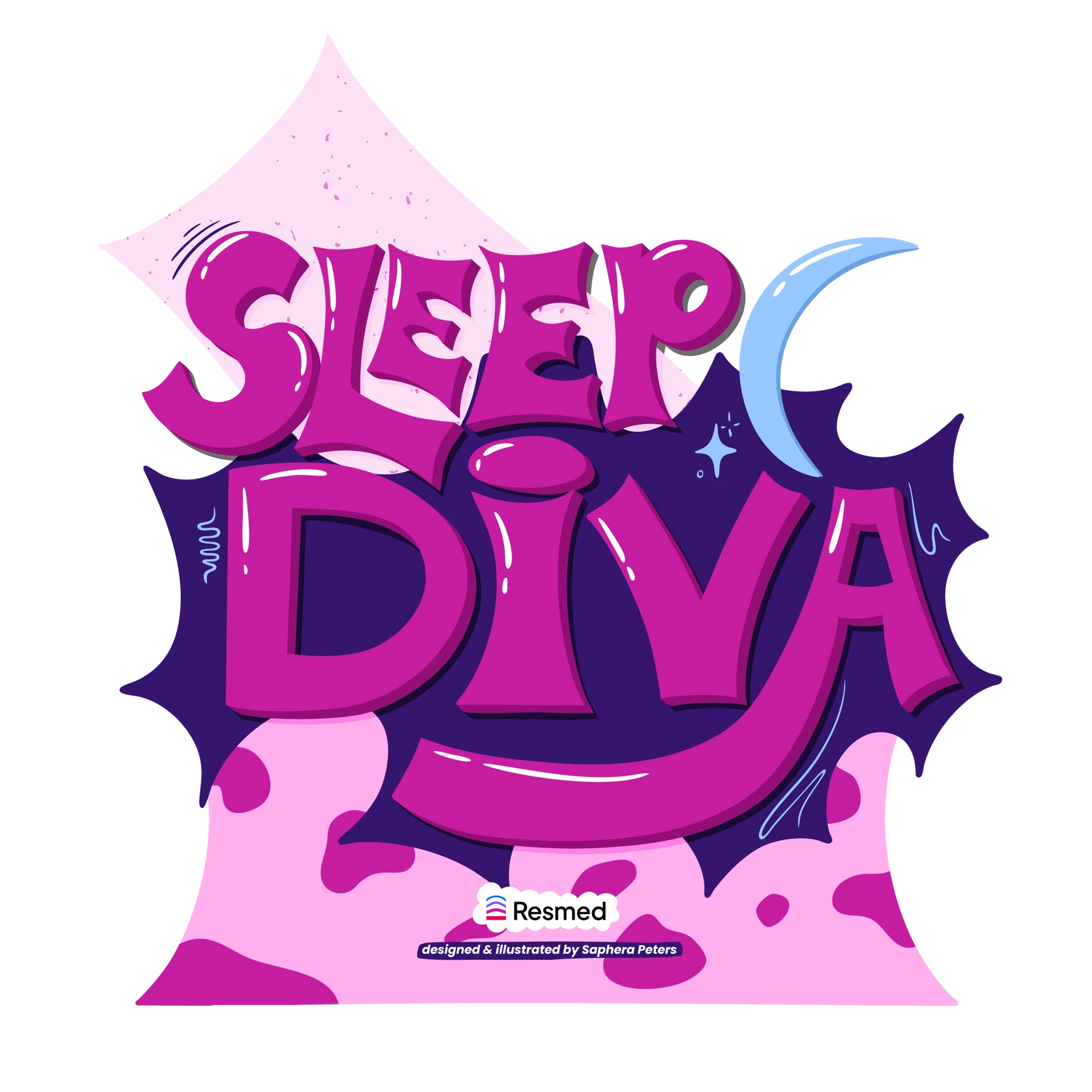 Sleep Diva hand-lettered standee design