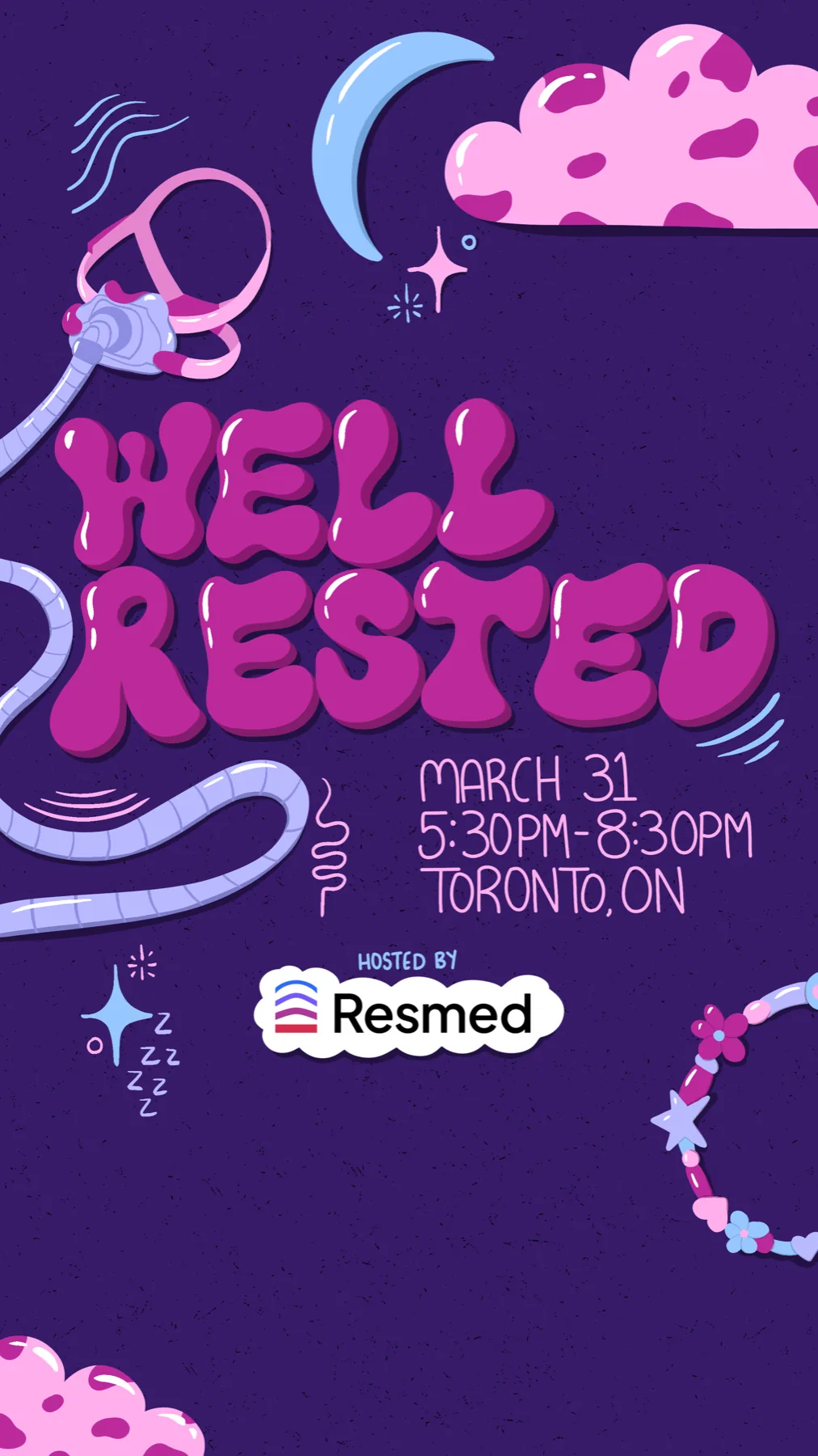 Well Rested event story graphic with date, time and location