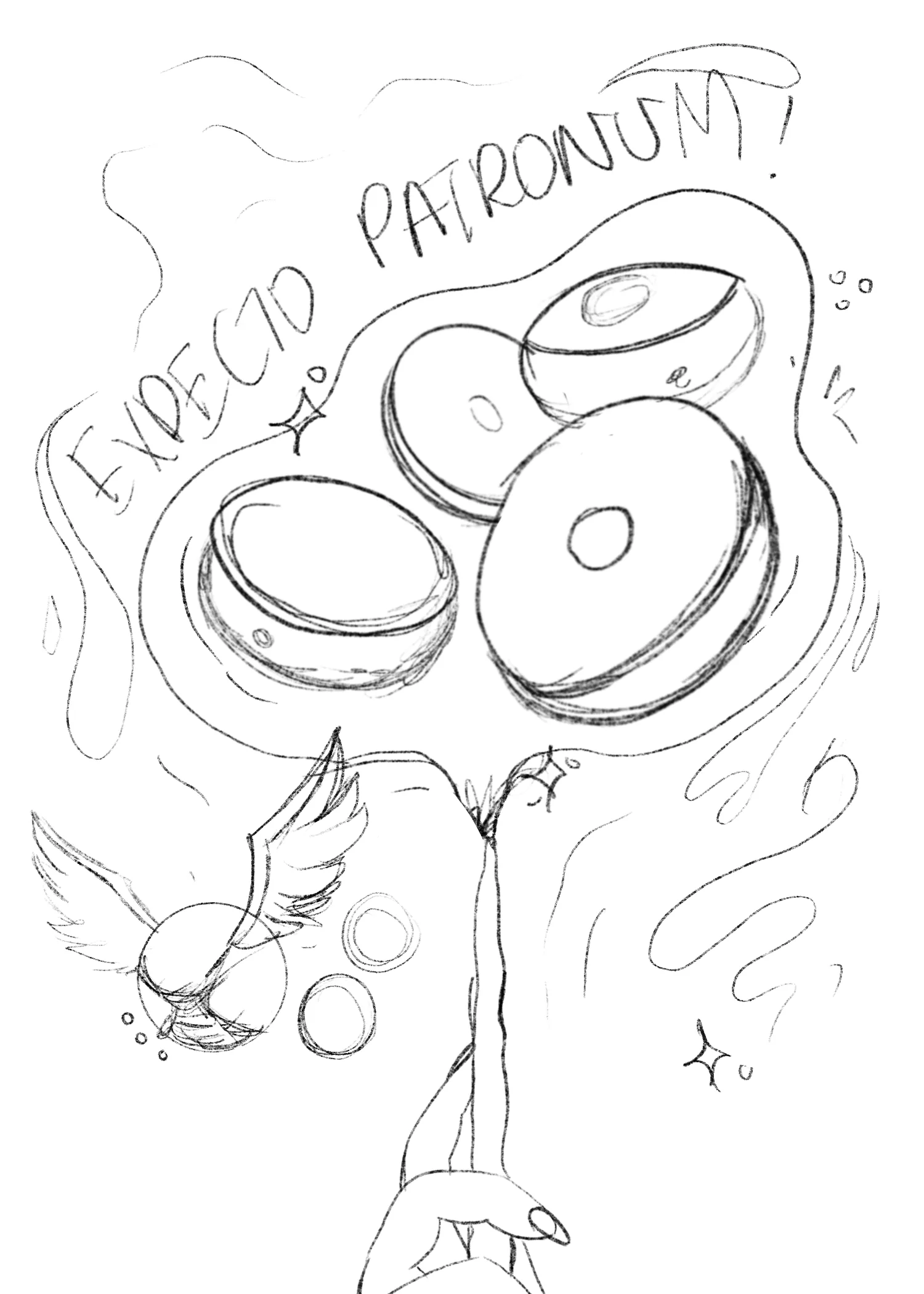 Initial sketch of the Tim Hortons x Harry Potter postcard illustration