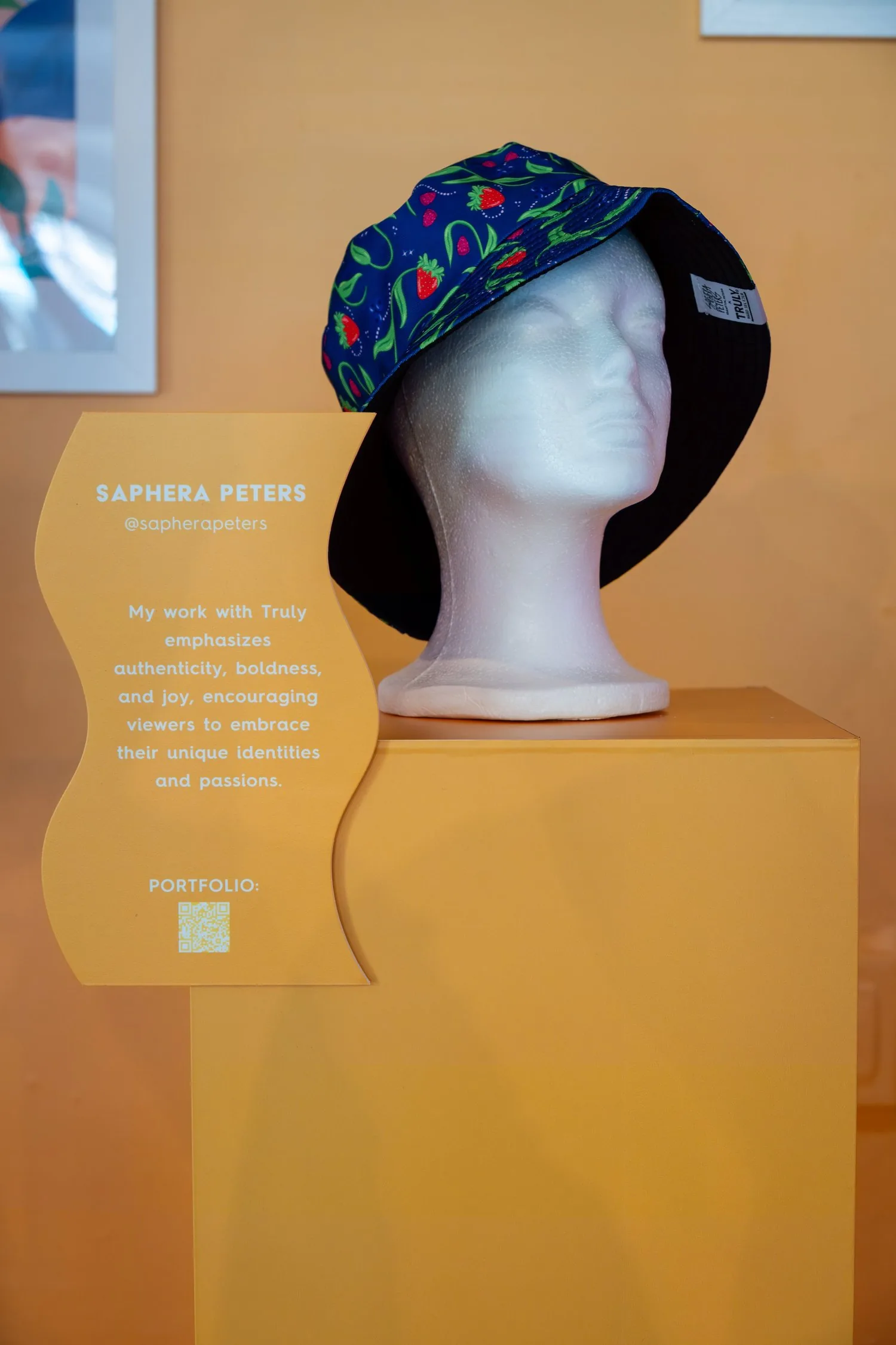 Bucket hat with repeat pattern inspired by Truly's Berry Punch Pack