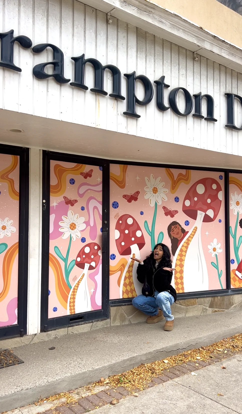 Street view of the vinyl murals along the Brampton Downtown block